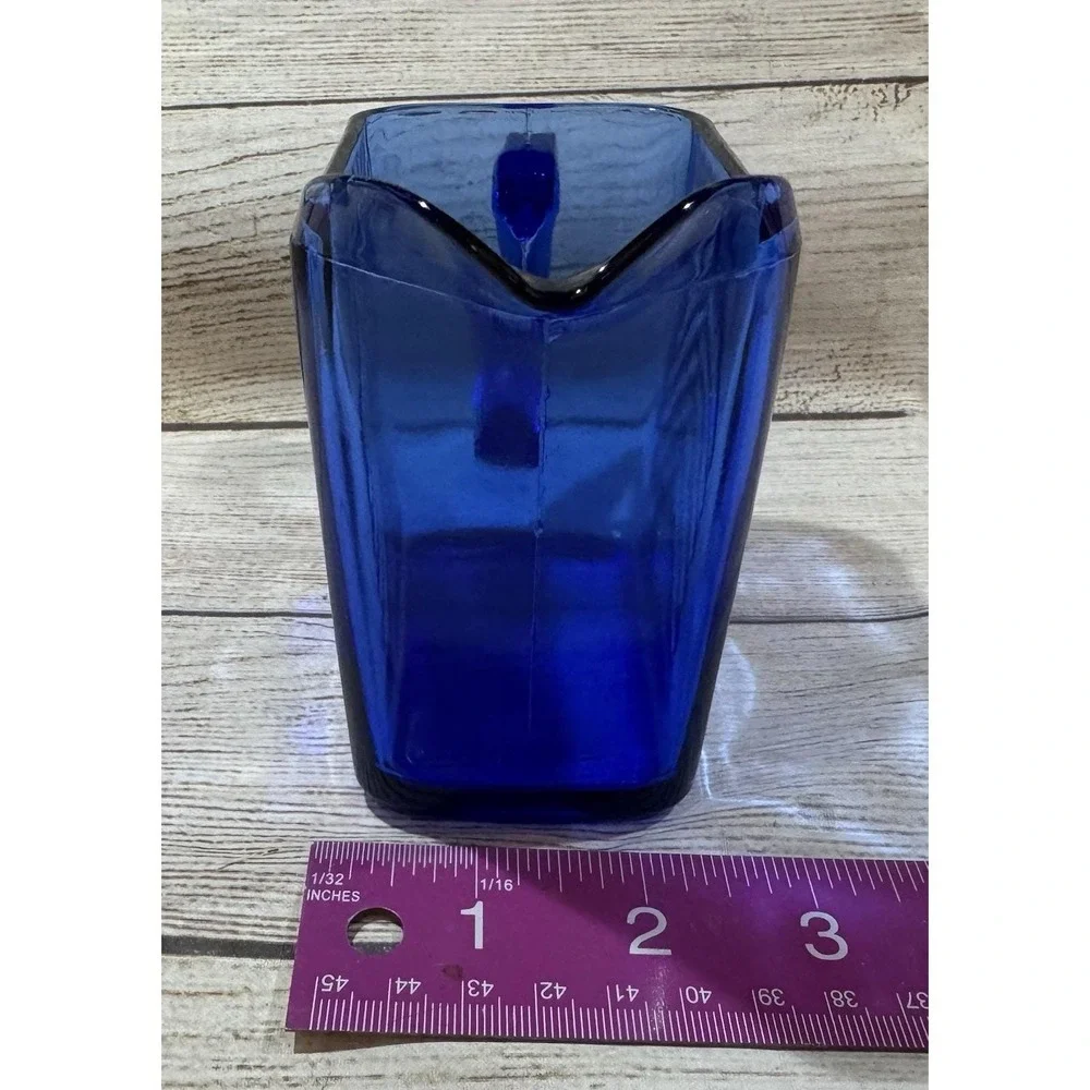 Vintage Hazel Atlas Cobalt Blue Glass Chevron Pattern Creamer Pitcher EXCELLENT